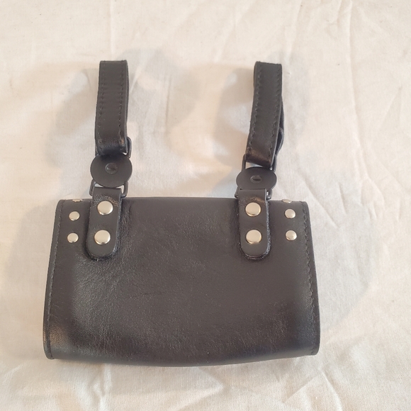 Vintage Gianni Versace Mini Belt Bag Black Stud Italy Medusa Sunburst Leather - Picture 8 of 11